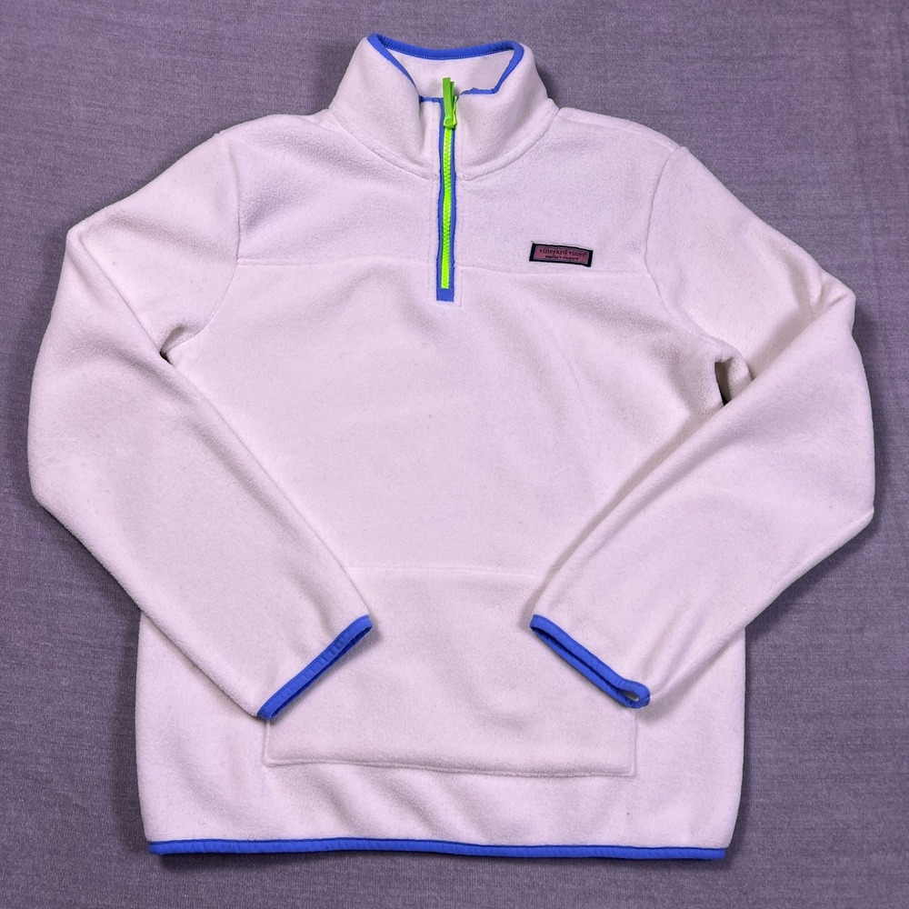 Vineyard Vines Shep Shirt Quarter Zip Mock Neck Pullover Fleece Girls XL White